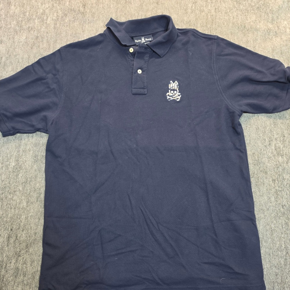 Psycho Bunny Mens Navy Blue Camo Logo Pique Polo Shirt Size 7 XL